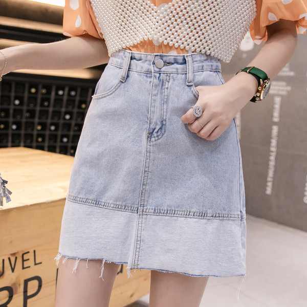 Дамска дънкова пола с висока талия в  два цвята 