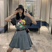 Дамска дънкова пола разкроен модел с висока талия