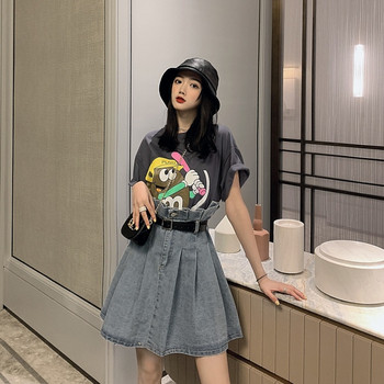 Дамска дънкова пола разкроен модел с висока талия