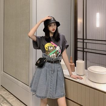 Дамска дънкова пола разкроен модел с висока талия