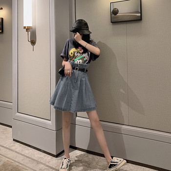 Дамска дънкова пола разкроен модел с висока талия