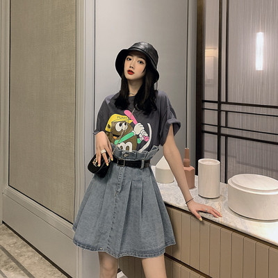 Дамска дънкова пола разкроен модел с висока талия