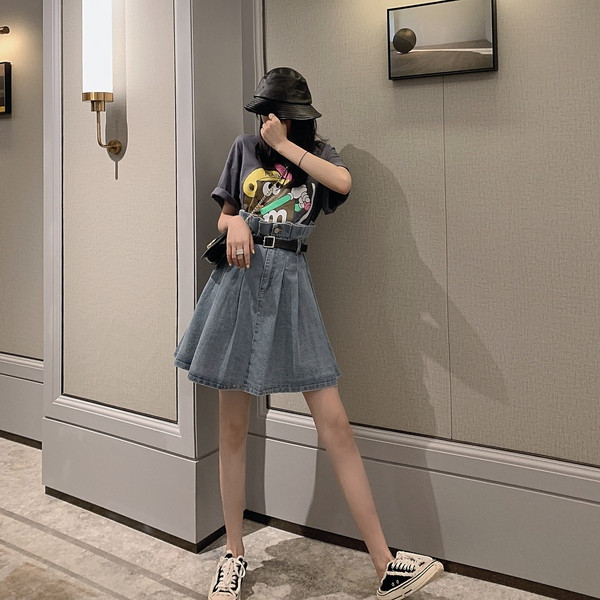 Дамска дънкова пола разкроен модел с висока талия 