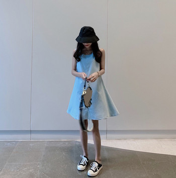 Rochie casual dama model lat cu decolteu O in albastru