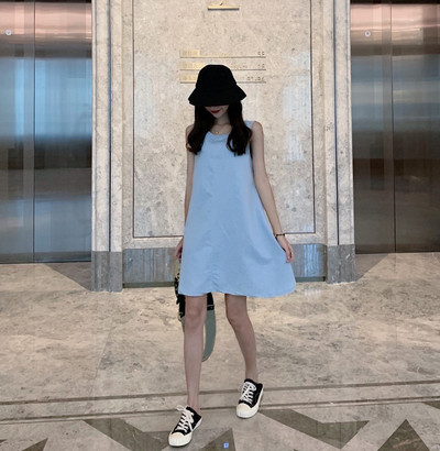 Rochie casual dama model lat cu decolteu O in albastru