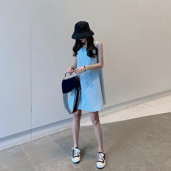 Rochie casual dama model lat cu decolteu O in albastru