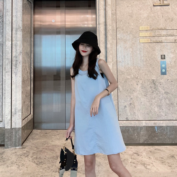 Rochie casual dama model lat cu decolteu O in albastru