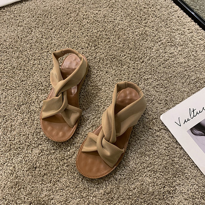 Γυναικεία  γυναικεία σανδάλια με επίπεδη μαύρη και καφέ χαλάρωση