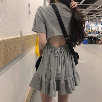 Rochie casual dama croiala in gri si negru