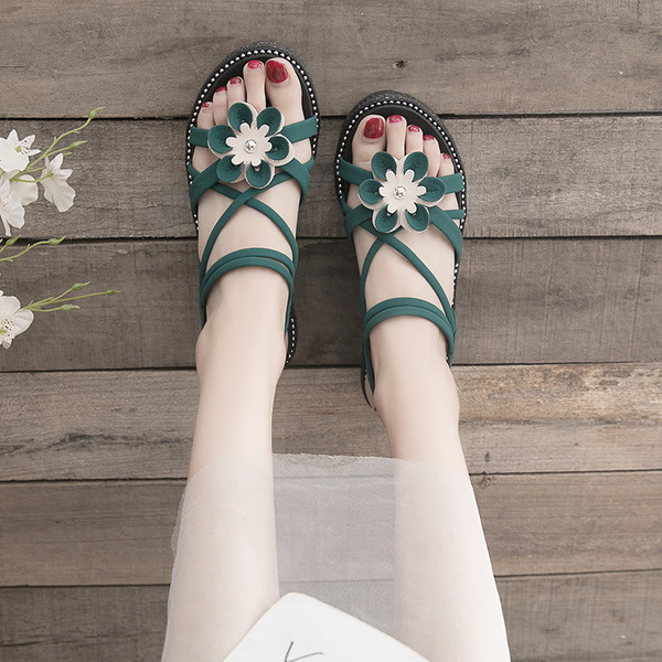 Sandale casual dama cu talpa inalta si o floare in mai multe culori