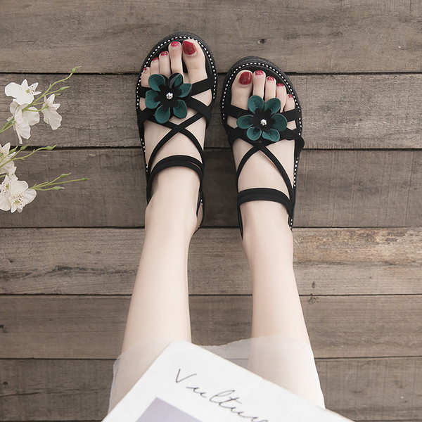 Sandale casual dama cu talpa inalta si o floare in mai multe culori