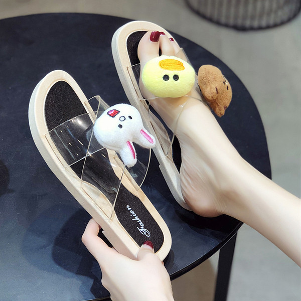 Papuci dama cu bretele din silicon si decor 3D in doua culori