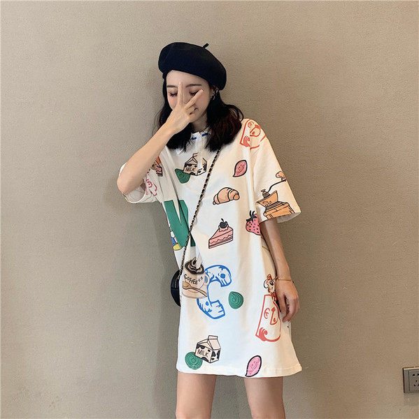 Tricou dama cu aplicatie colorata - model lung in alb