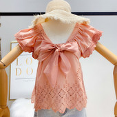 Bluză de damă modernă cu panglică în trei culori