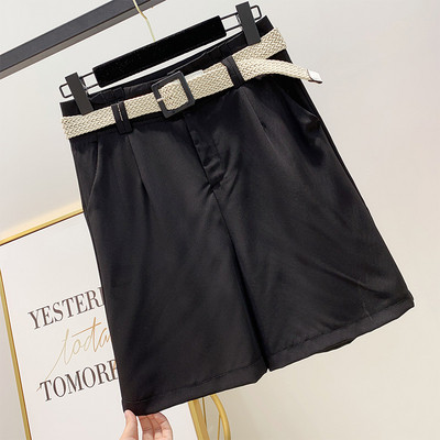 Pantaloni de dama cu talie inalta si curea in trei culori