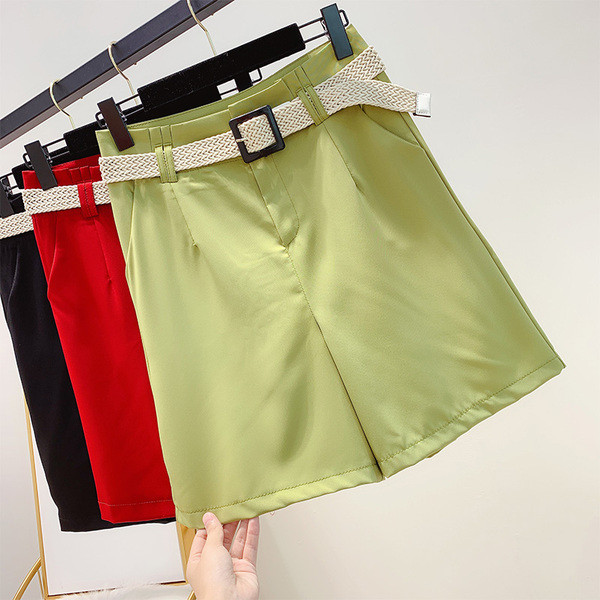 Pantaloni de dama cu talie inalta si curea in trei culori