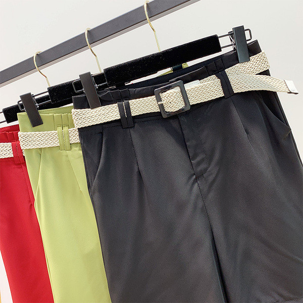 Pantaloni de dama cu talie inalta si curea in trei culori