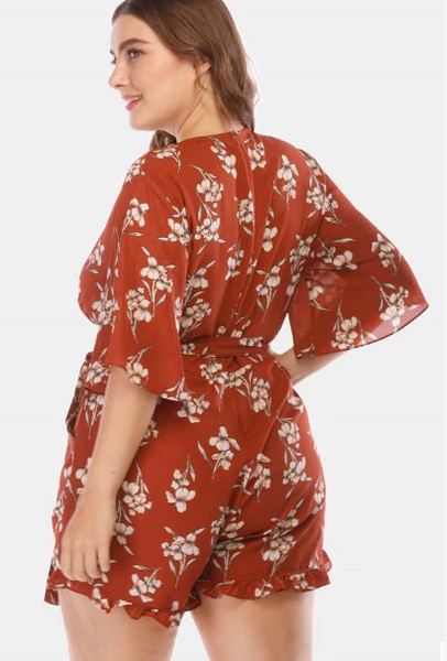 Salopeta de dama cu model floral de culoare rosie