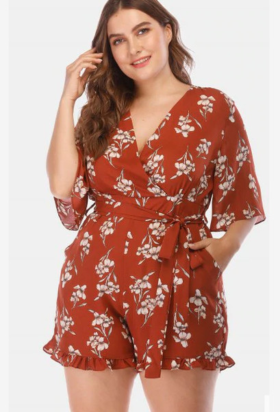 Salopeta de dama cu model floral de culoare rosie