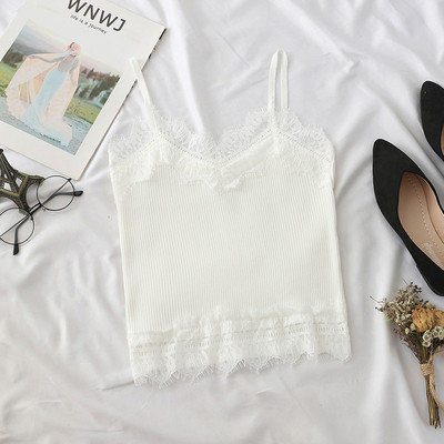 Модерен дамски потник с дантела и тънки презрамки в няколко цвята