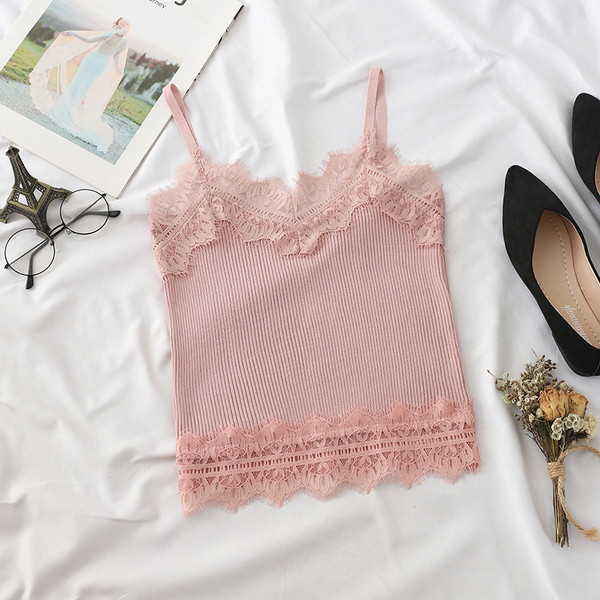 Модерен дамски потник с дантела и тънки презрамки в няколко цвята