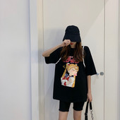 Tricou dama model larg cu aplicare de culoare alb-negru