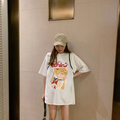 Tricou dama model larg cu aplicare de culoare alb-negru