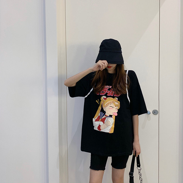 Tricou dama model larg cu aplicare de culoare alb-negru