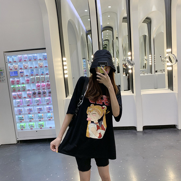 Tricou dama model larg cu aplicare de culoare alb-negru