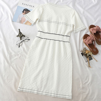 Rochie elegantă de damă, cu decolteu în V și mâneci scurte, în alb-negru