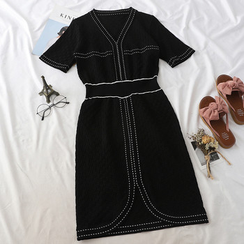 Rochie elegantă de damă, cu decolteu în V și mâneci scurte, în alb-negru