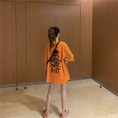 Tricou casual dama cu aplicatie colorata - model larg in verde si portocaliu