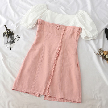 Rochie de dama model nou cu maneci scurte in roz si albastru