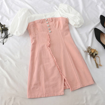 Rochie de dama model nou cu maneci scurte in roz si albastru