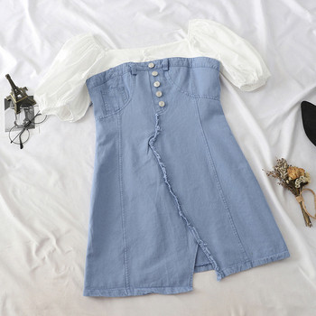 Rochie de dama model nou cu maneci scurte in roz si albastru