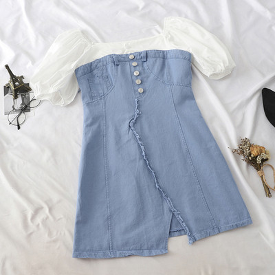 Rochie de dama model nou cu maneci scurte in roz si albastru