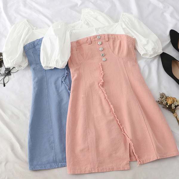 Rochie de dama model nou cu maneci scurte in roz si albastru