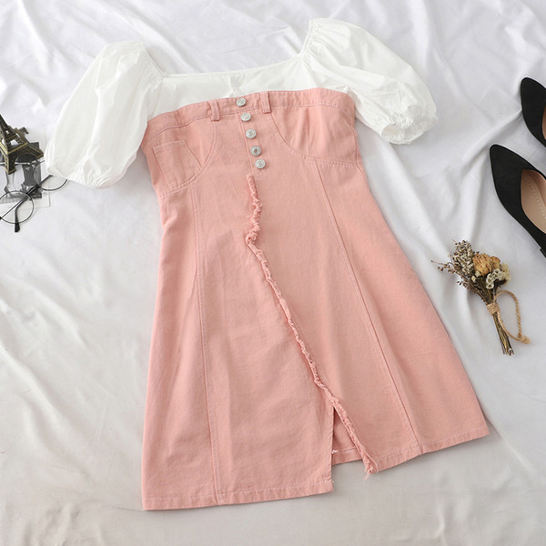 Rochie de dama model nou cu maneci scurte in roz si albastru