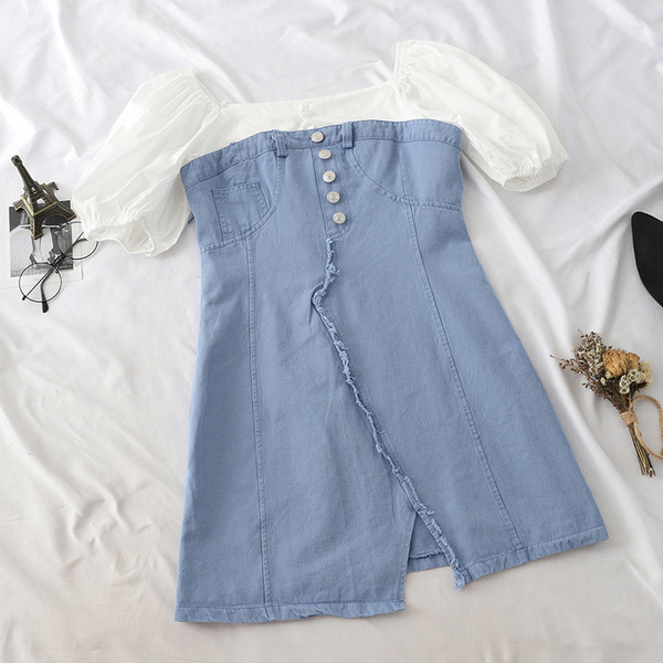 Rochie de dama model nou cu maneci scurte in roz si albastru