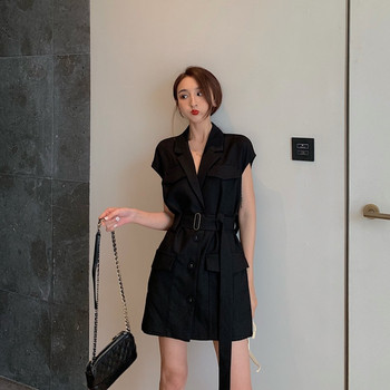 Rochie de dama eleganta cu nasturi si curea in doua culori