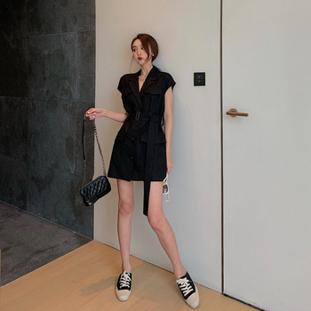 Rochie de dama eleganta cu nasturi si curea in doua culori