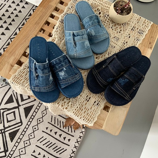 Papuci casual din denim în trei culori