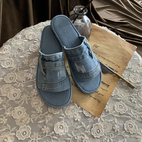 Papuci casual din denim în trei culori