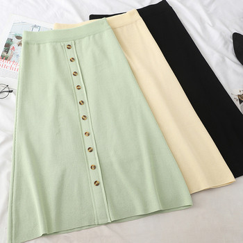 Модерна дамска дълга пола с копчета и висока талия в няколко цвята