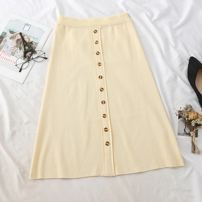 Модерна дамска дълга пола с копчета и висока талия в няколко цвята