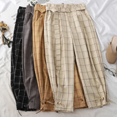 Pantaloni moderni de dama in carouri cu curea in mai multe culori