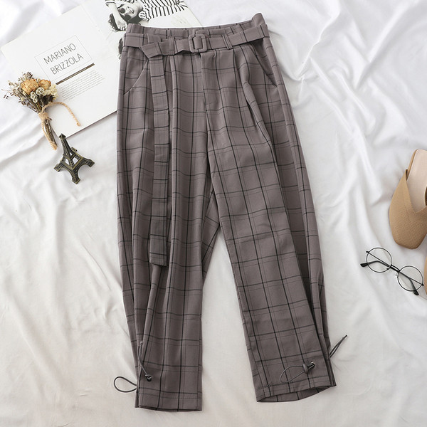 Pantaloni moderni de dama in carouri cu curea in mai multe culori