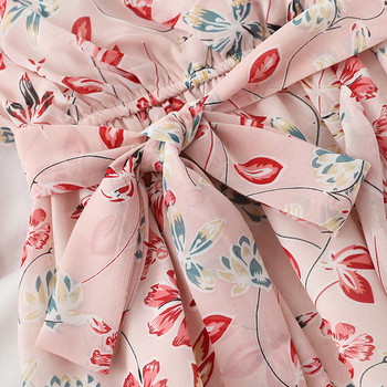 Rochie de vara de dama cu motive florale si curea in doua culori