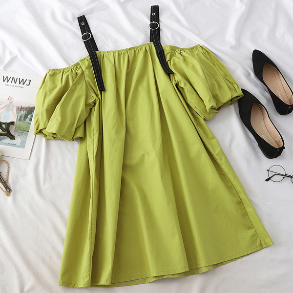 Модерна дамска рокля широк модел с презрамки и паднали ръкави в няколко цвята