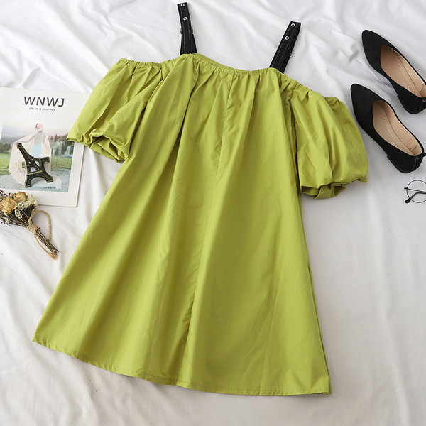 Модерна дамска рокля широк модел с презрамки и паднали ръкави в няколко цвята